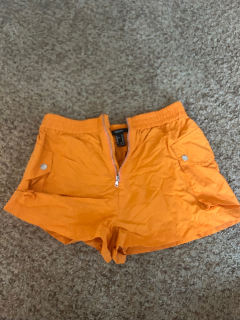 Forever 21 Orange Elastic Waist Zip-Front Shorts